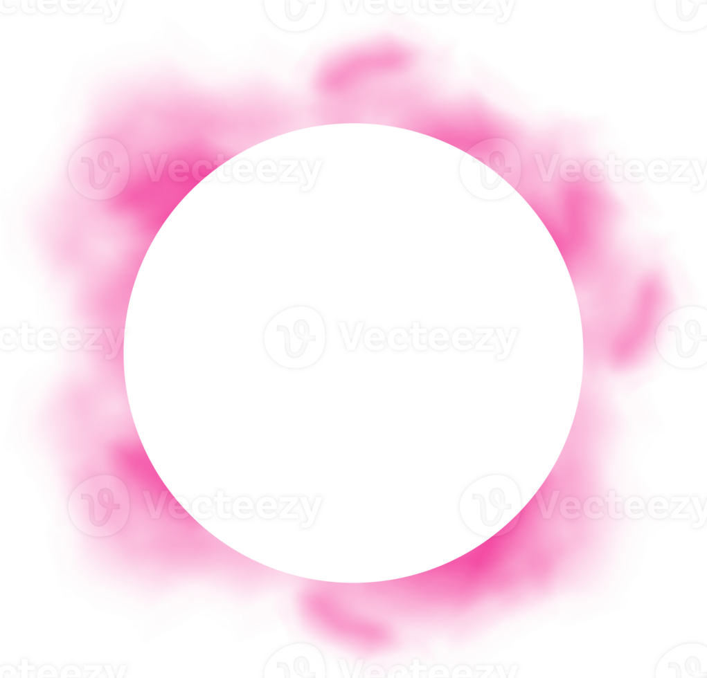 Circle cloud frame. Pink round steam fluffy air shape. Abstract realistic smoke border. Cloudy tunnel effect with space illustration png