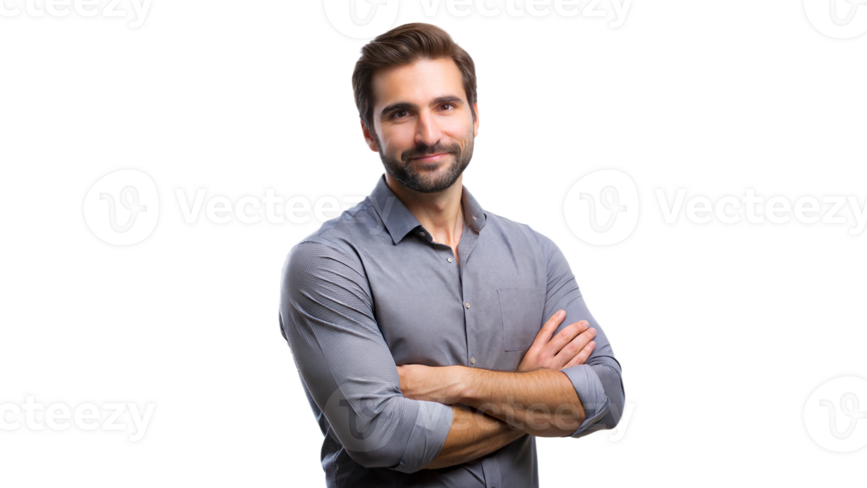 Smiling man with arms crossed, casual and confident stance png