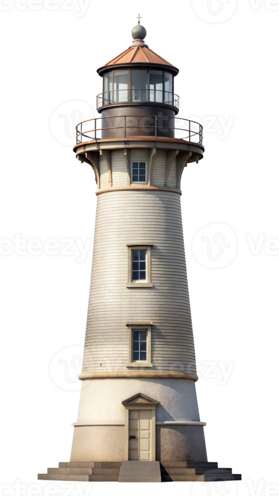 Classic red and white lighthouse standing tall, isolated on tranparent background png