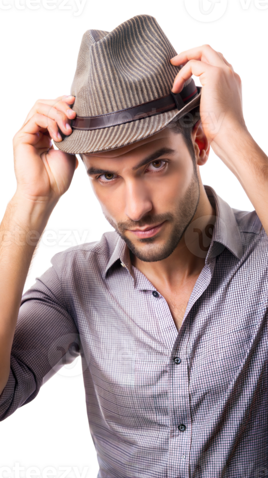 Man tipping his hat, showing a polite gesture with a smile png