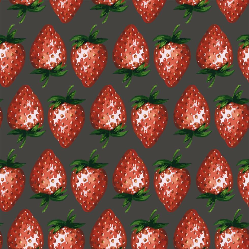Seamless pattern with fresh and juicy strawberries isolated on white background, hand drawn watercolor illustration. For background, fabric and textile, postcard, packaging. vector