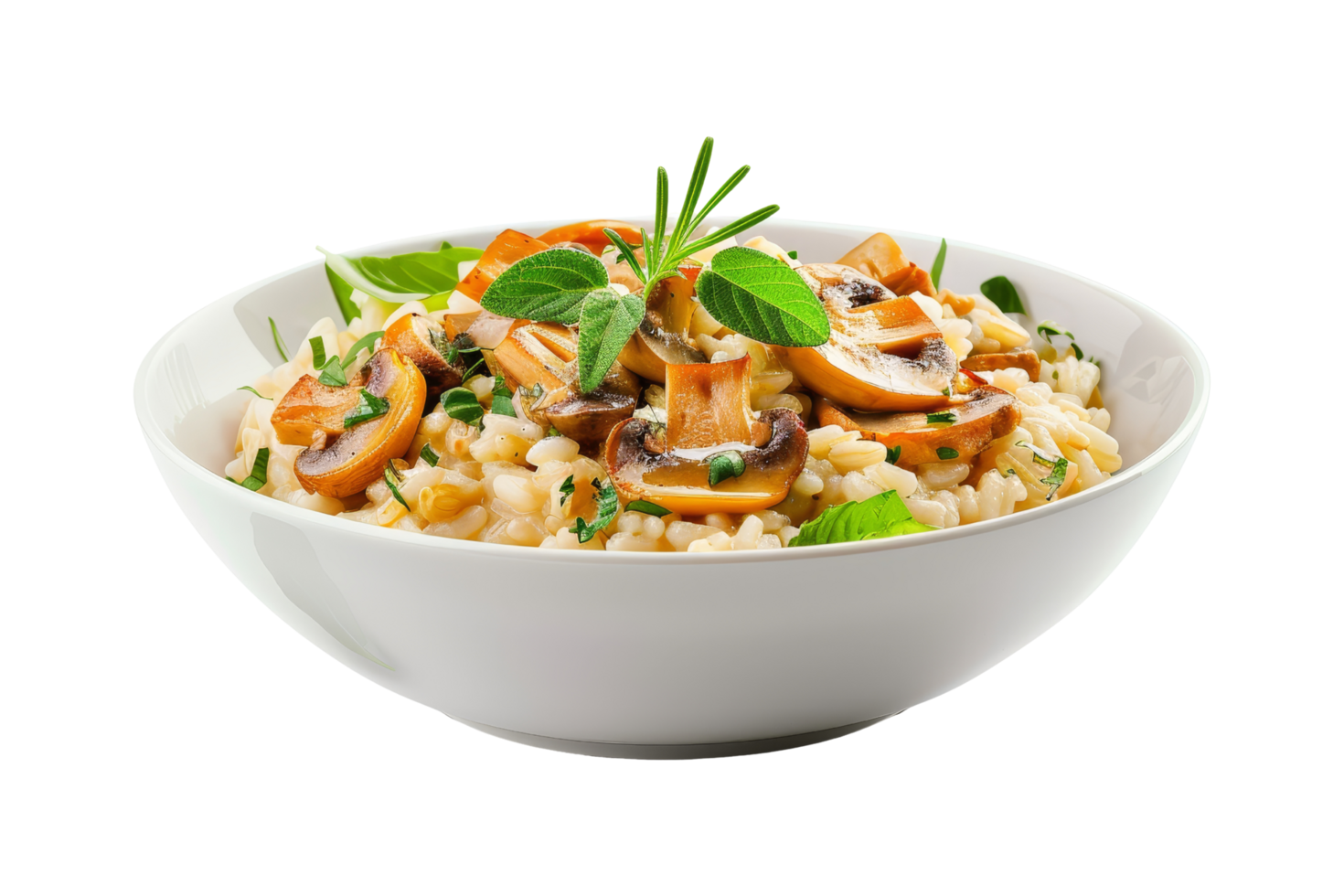 Mushroom Risotto with Herbs in White Bowl png