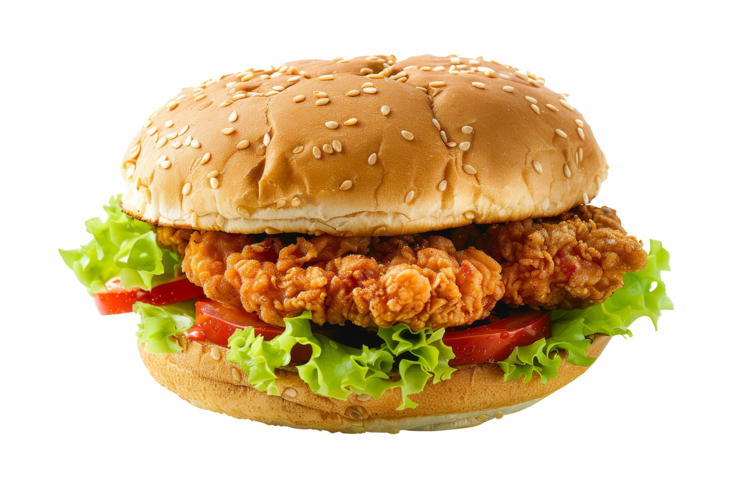 Crispy Chicken Burger with Lettuce and Tomato png