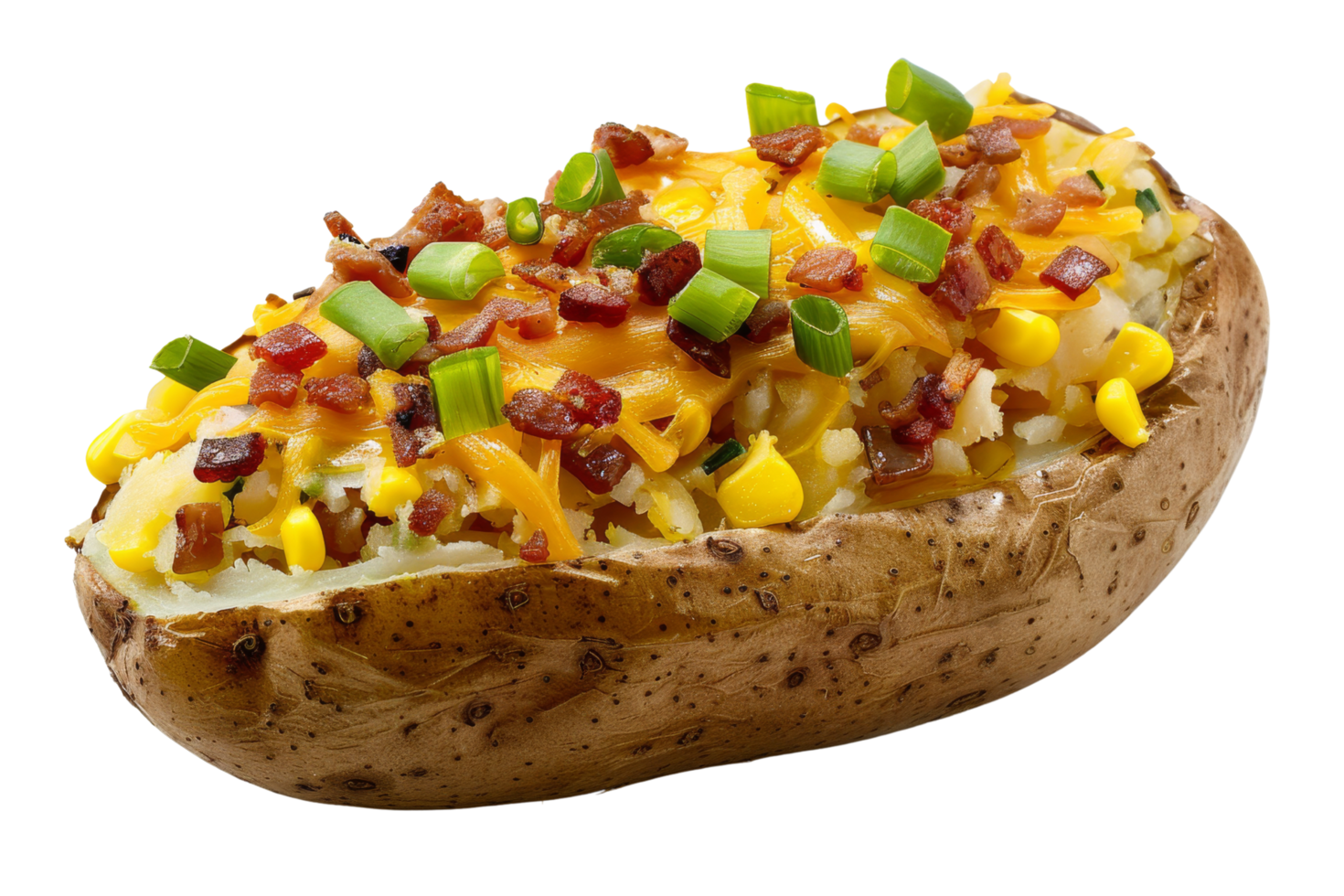 Loaded Baked Potato with Bacon, Cheese and Corn png