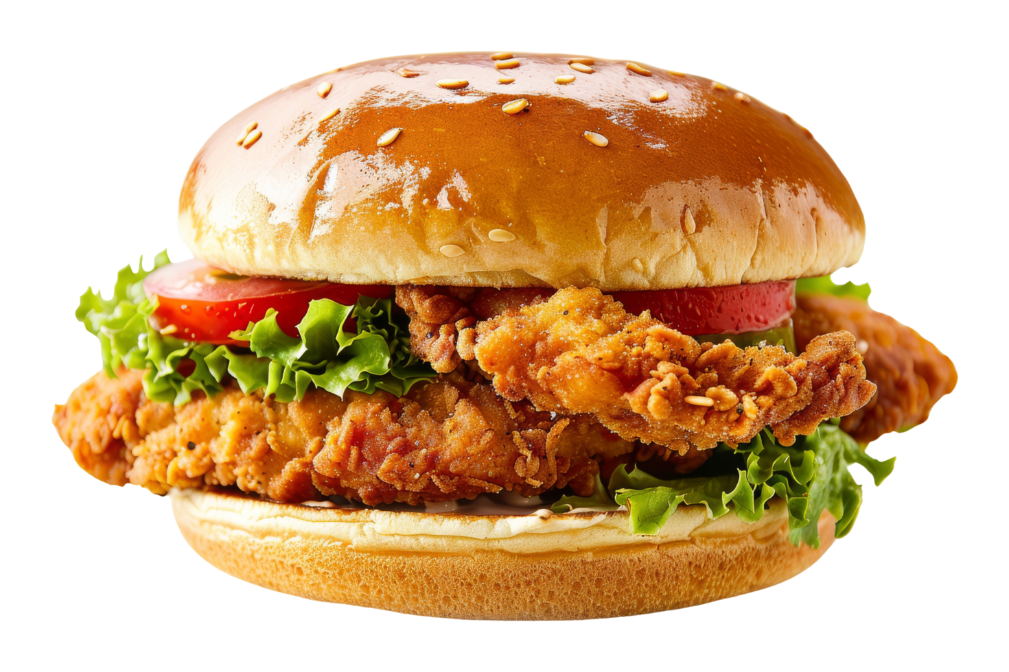 Crispy Chicken Sandwich with Lettuce and Tomato png