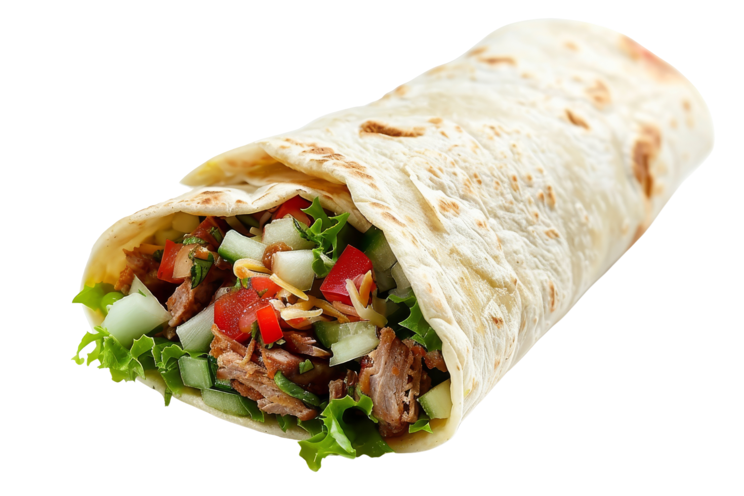 Delicious Burrito with Meat, Vegetables and Sauce png