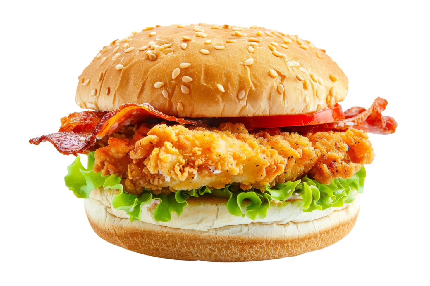 Delicious Crispy Chicken Burger with Bacon png