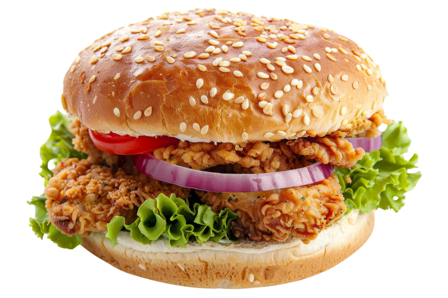 Crispy Chicken Burger with Sesame Seed Bun png
