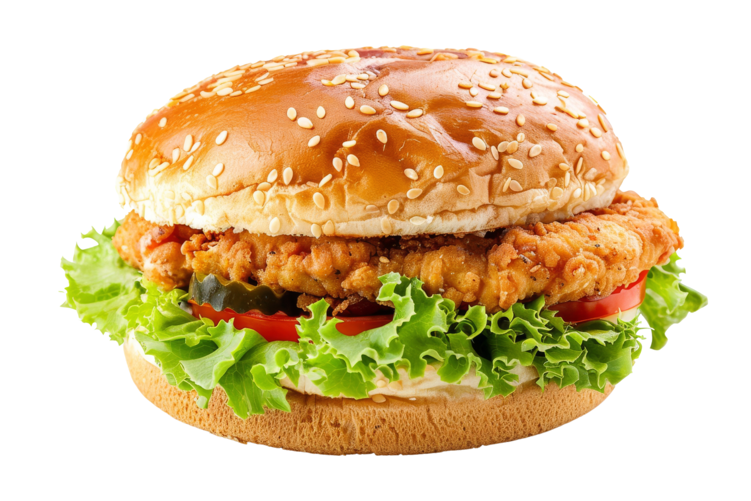 Delicious Crispy Chicken Burger with Sesame Seed Bun png