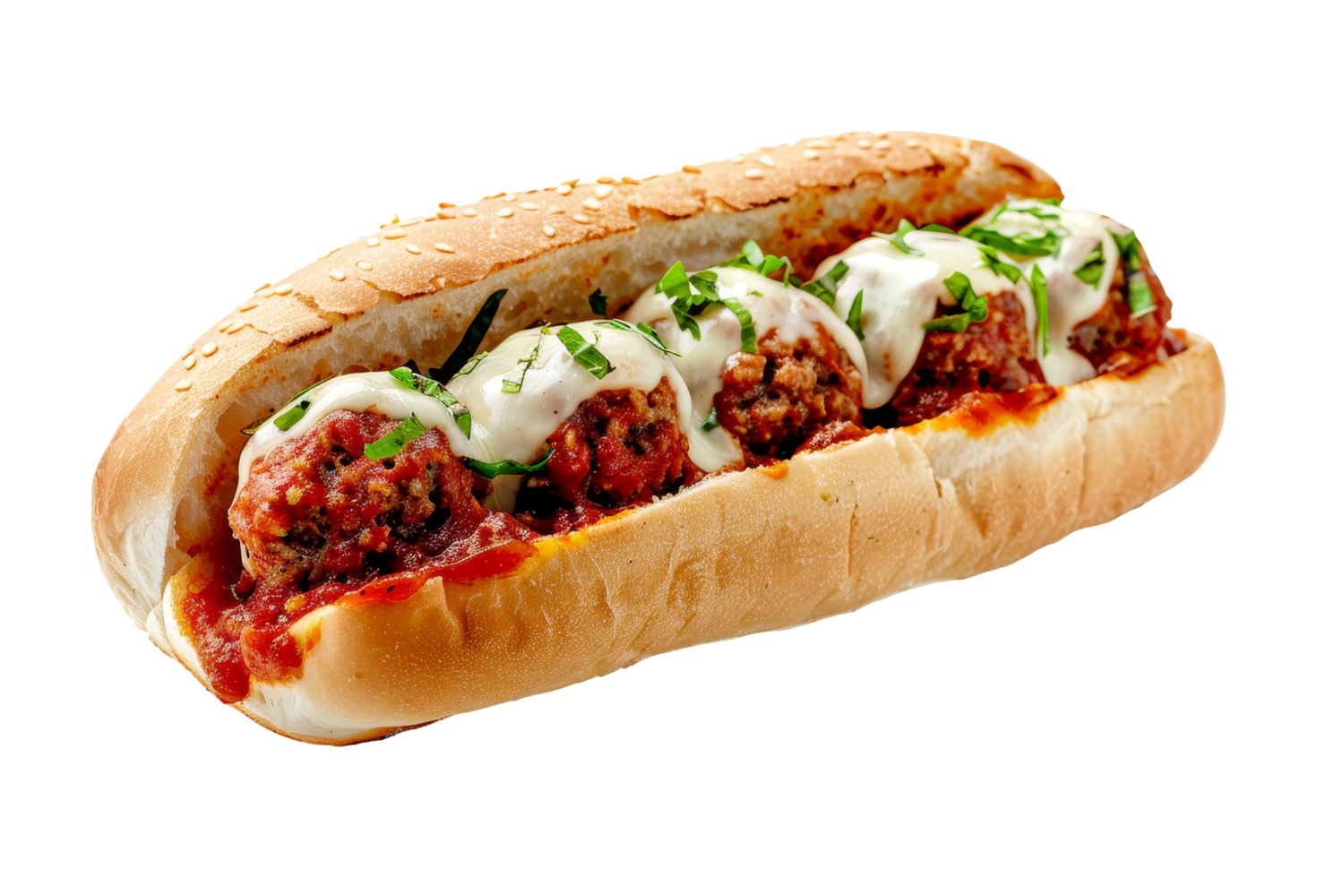 Meatball Sub Sandwich with Marinara Sauce and Mozzarella Cheese png