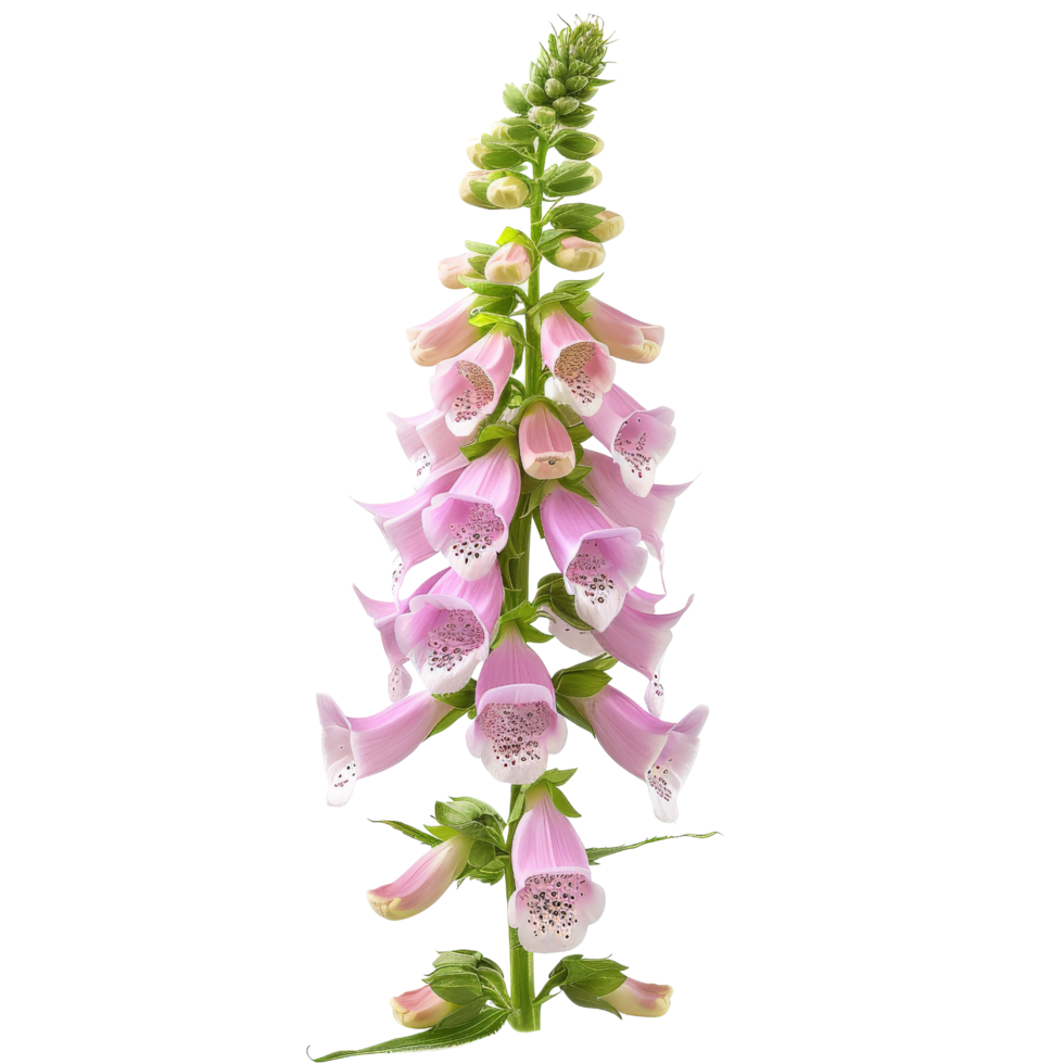 Pink Foxglove Flower with Green Stem Isolated png