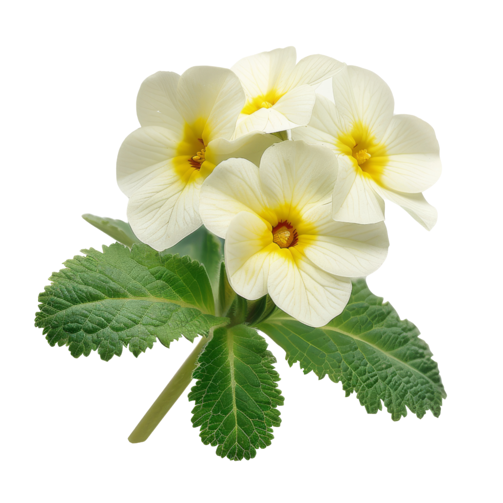 White Primrose Flower with Green Leaves png