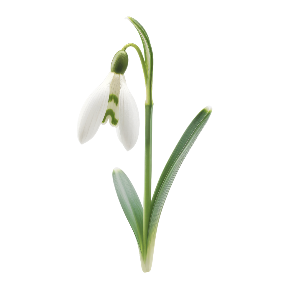 Single Snowdrop Flower with Green Leaves png