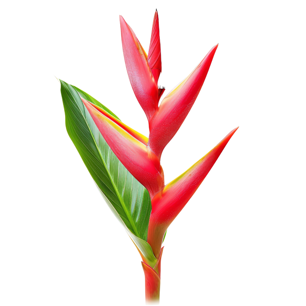 Heliconia flower with green leaf Isolated png