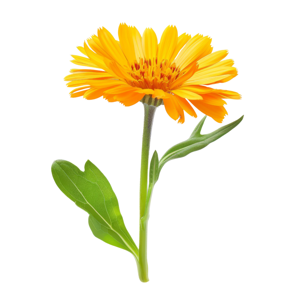 Calendula Flower with Green Leaves png