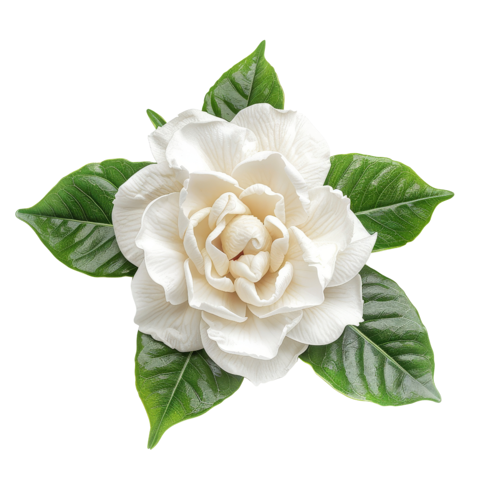 White Gardenia Flower with Green Leaves Isolated png