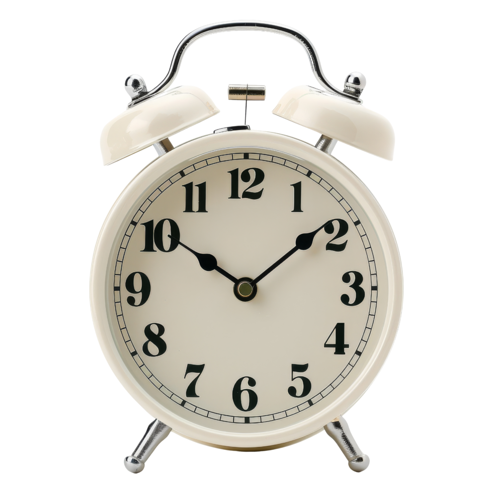 Retro White Alarm Clock with Black Numbers png