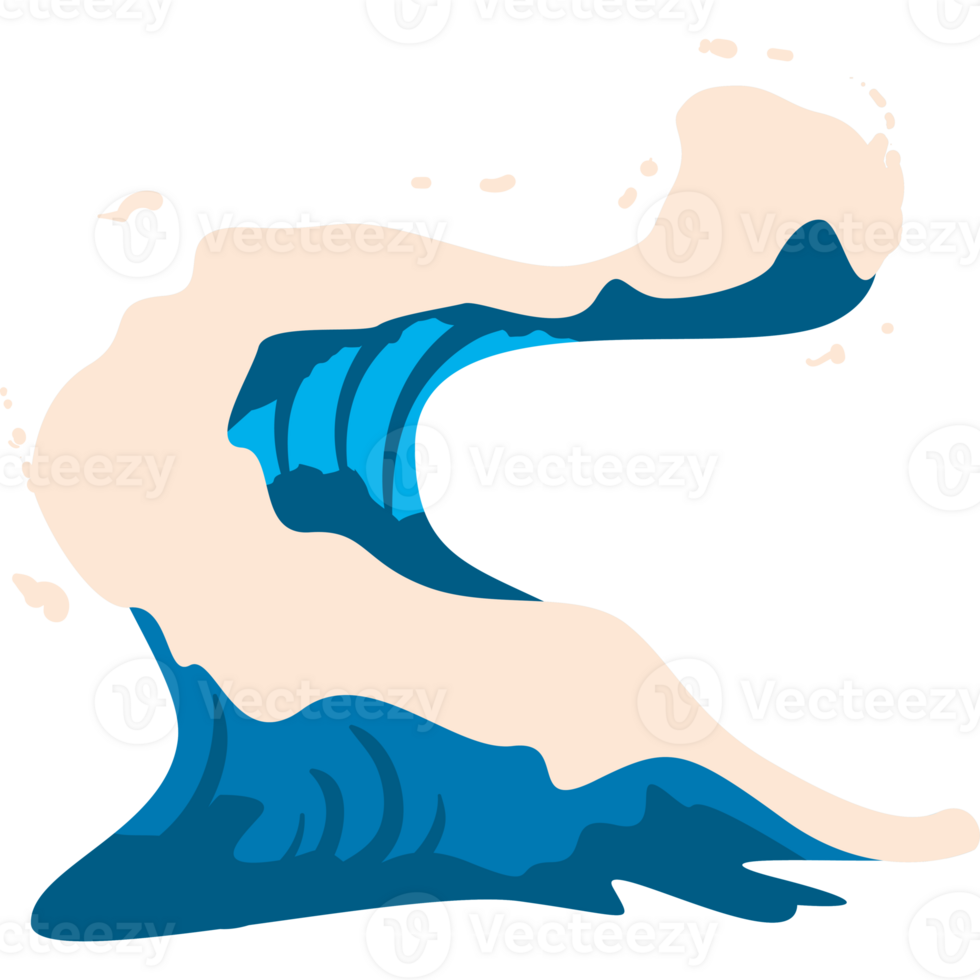 A wave crashing into the ocean with a blue and white wave png
