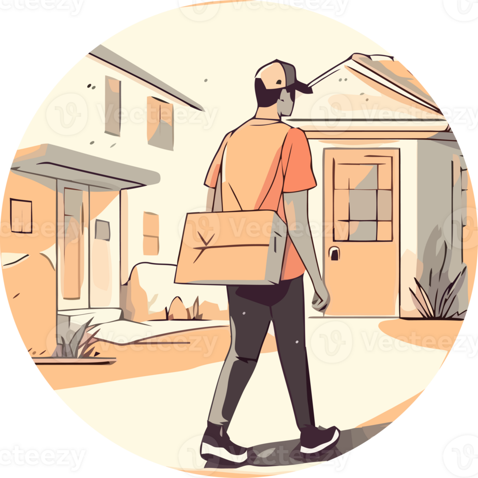A man carrying a box and walking down the street png