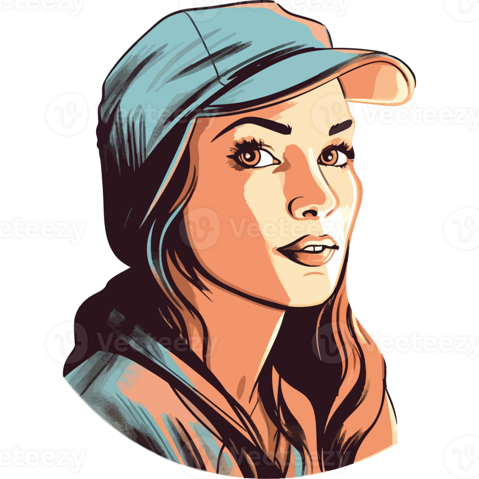 A woman in a baseball cap and jacket png