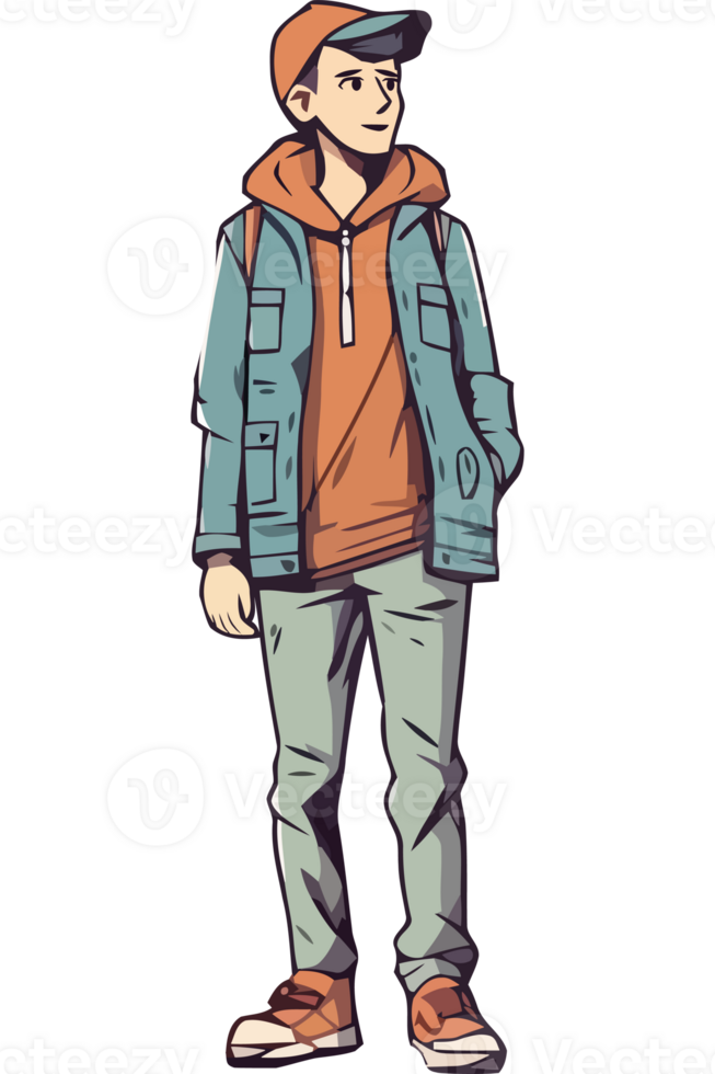 Cartoon boy in a jacket and pants png