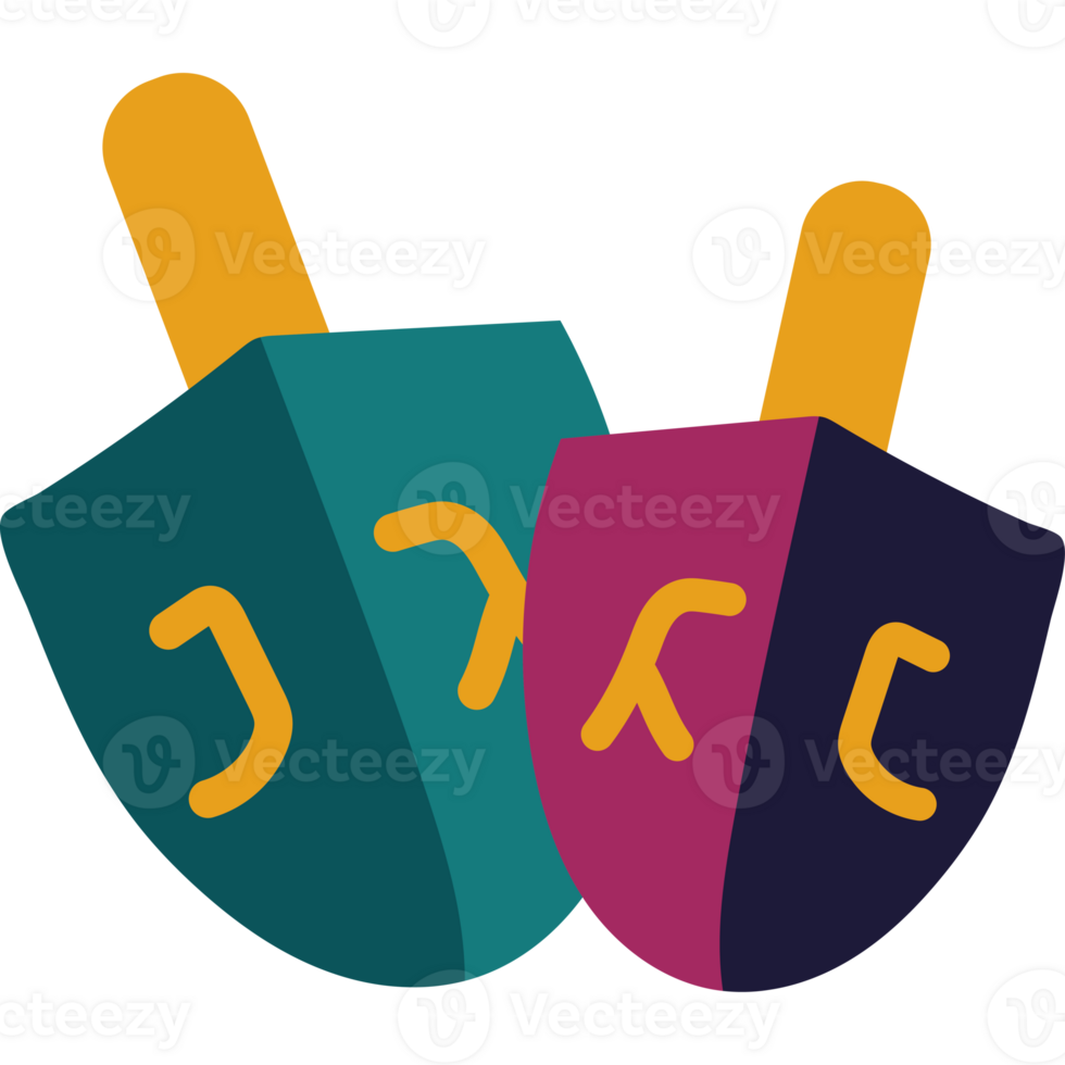 Two colorful dreidels with the word hanukkah on them png