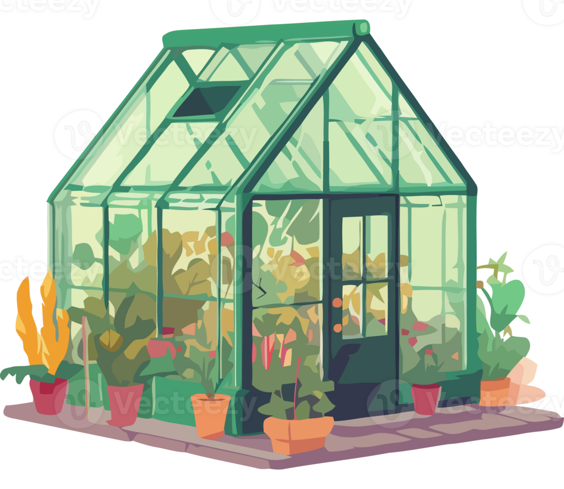A green house with plants inside png