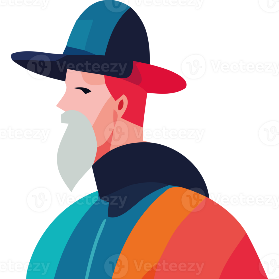 A man with a hat and beard in a colorful outfit png