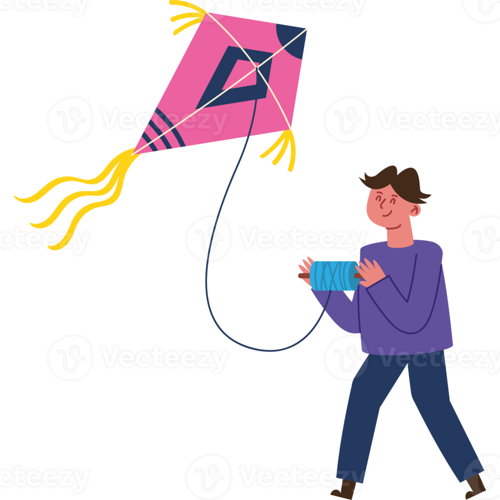 A man is flying a kite with a string png