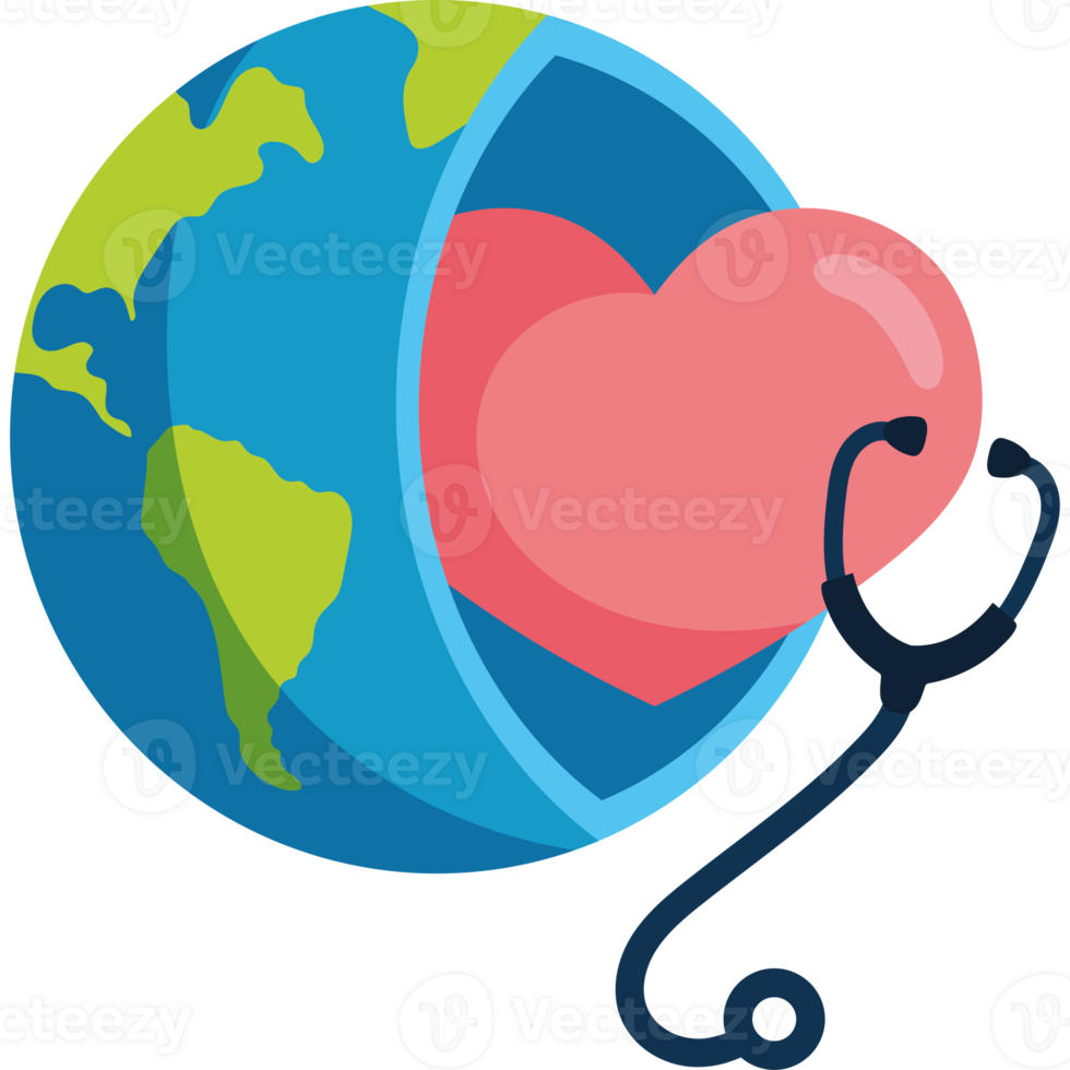 A stethoscope and a heart around the earth png