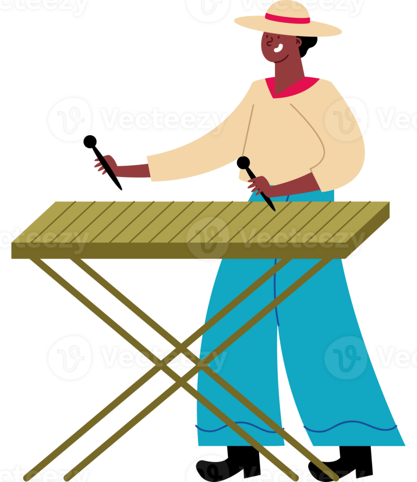 A cartoon man with a hat and a wooden table png