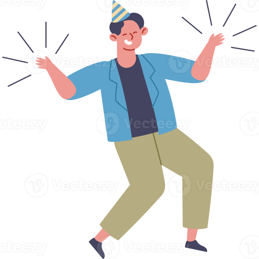 Happy birthday man dancing with party hat illustration png