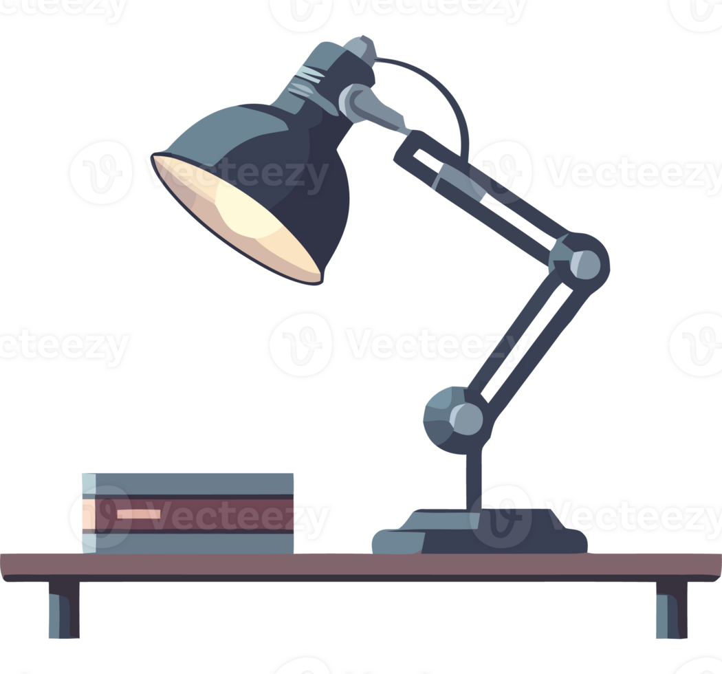 A lamp and books on a desk png