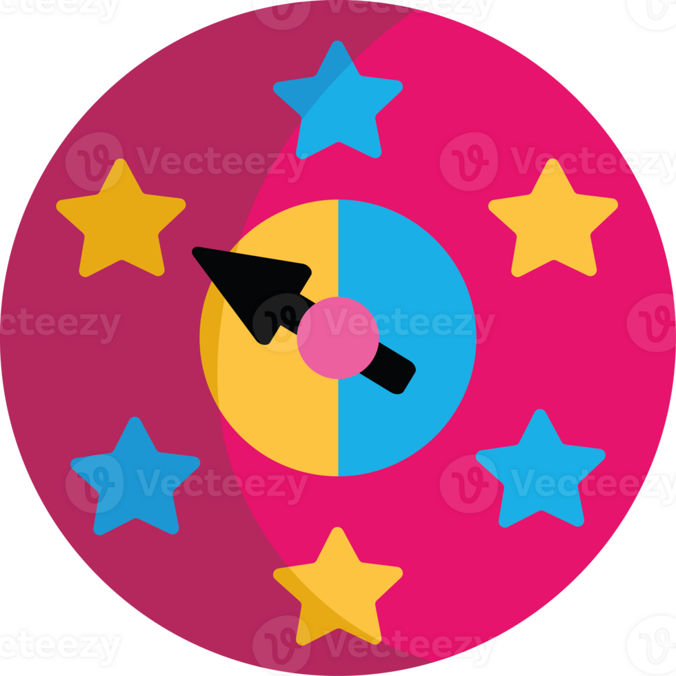 A colorful circular icon with stars and an arrow png