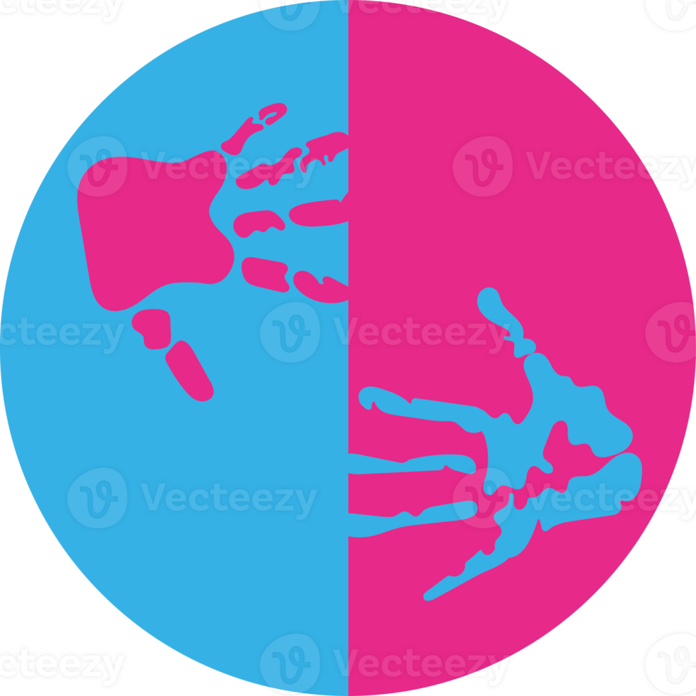 A blue and pink hand print on a circle png