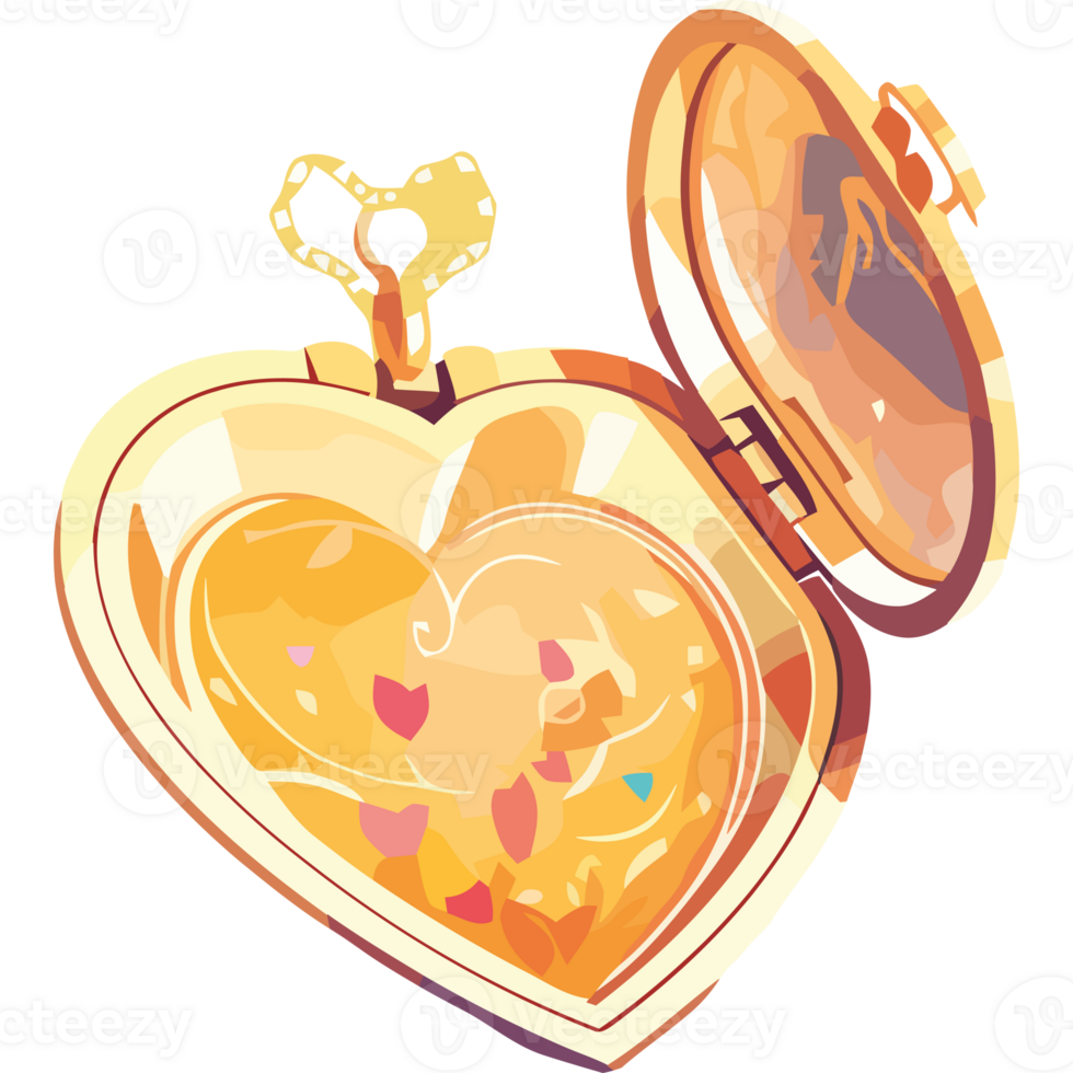 A heart shaped pocket watch with a gold chain png