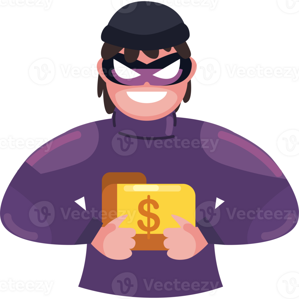 A cartoon thief holding a folder with money png