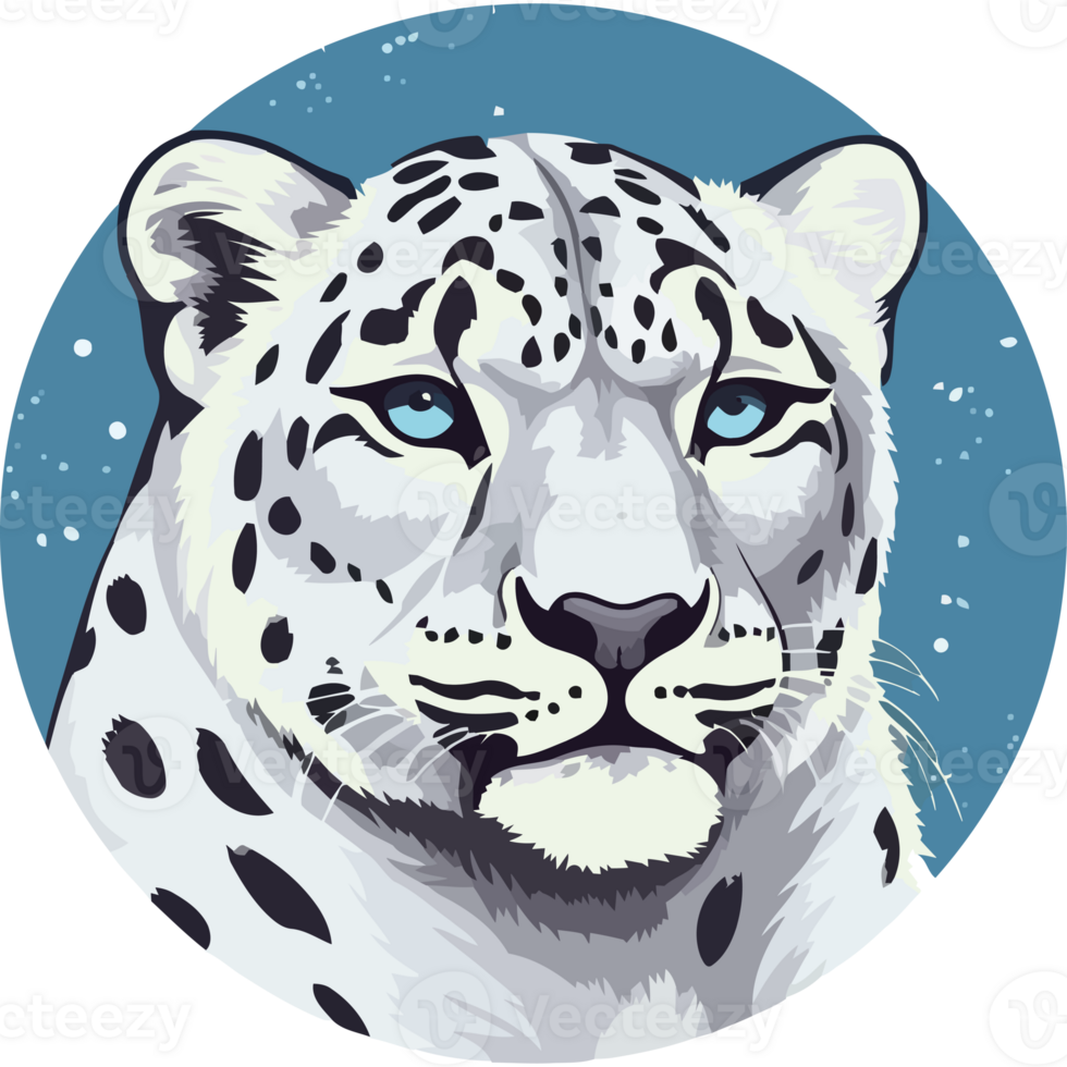 A snow leopard with blue eyes and a blue background png