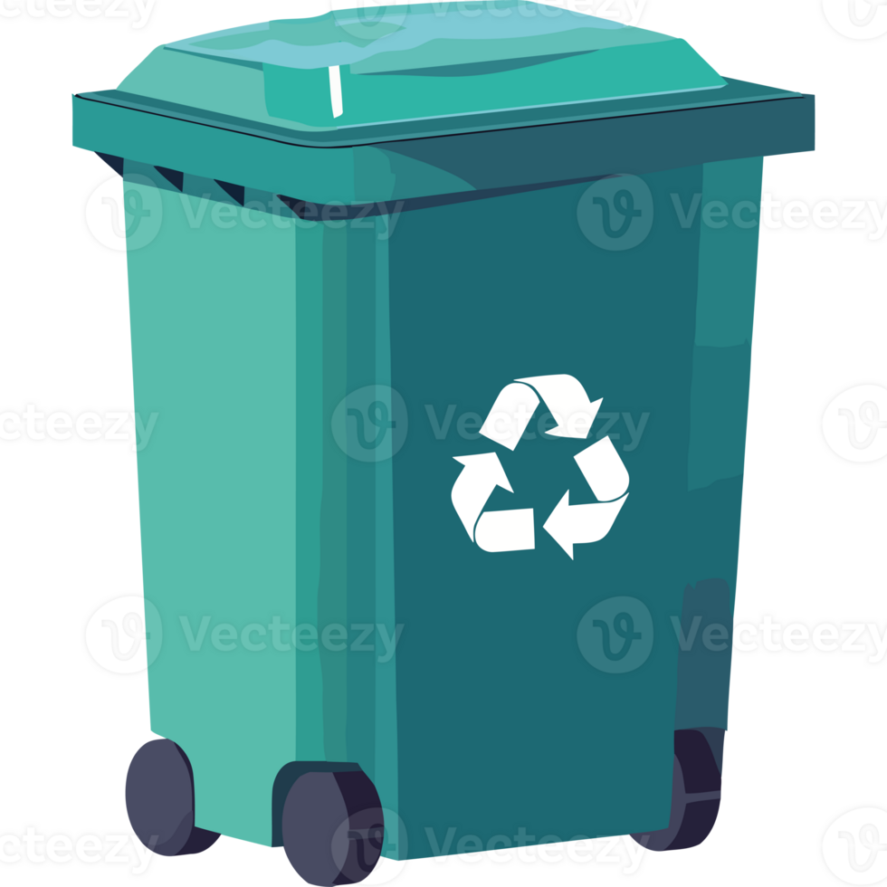 A green trash can with a recycling symbol on it png