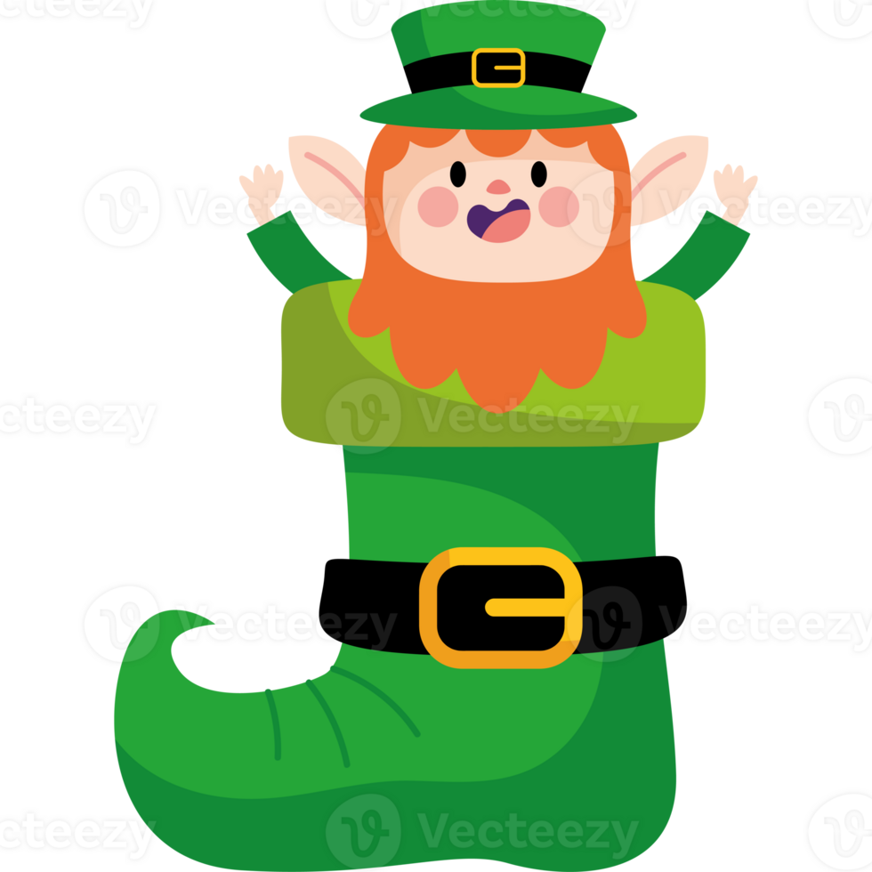 A cartoon leprechaun in a green sock png