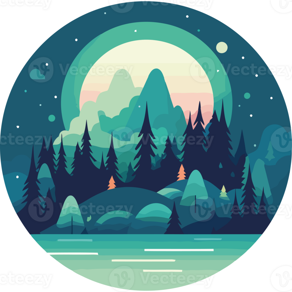 A forest scene with a moon and trees png