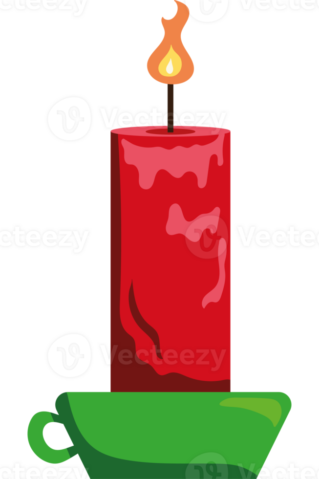 A red candle in a cup with a green saucer png