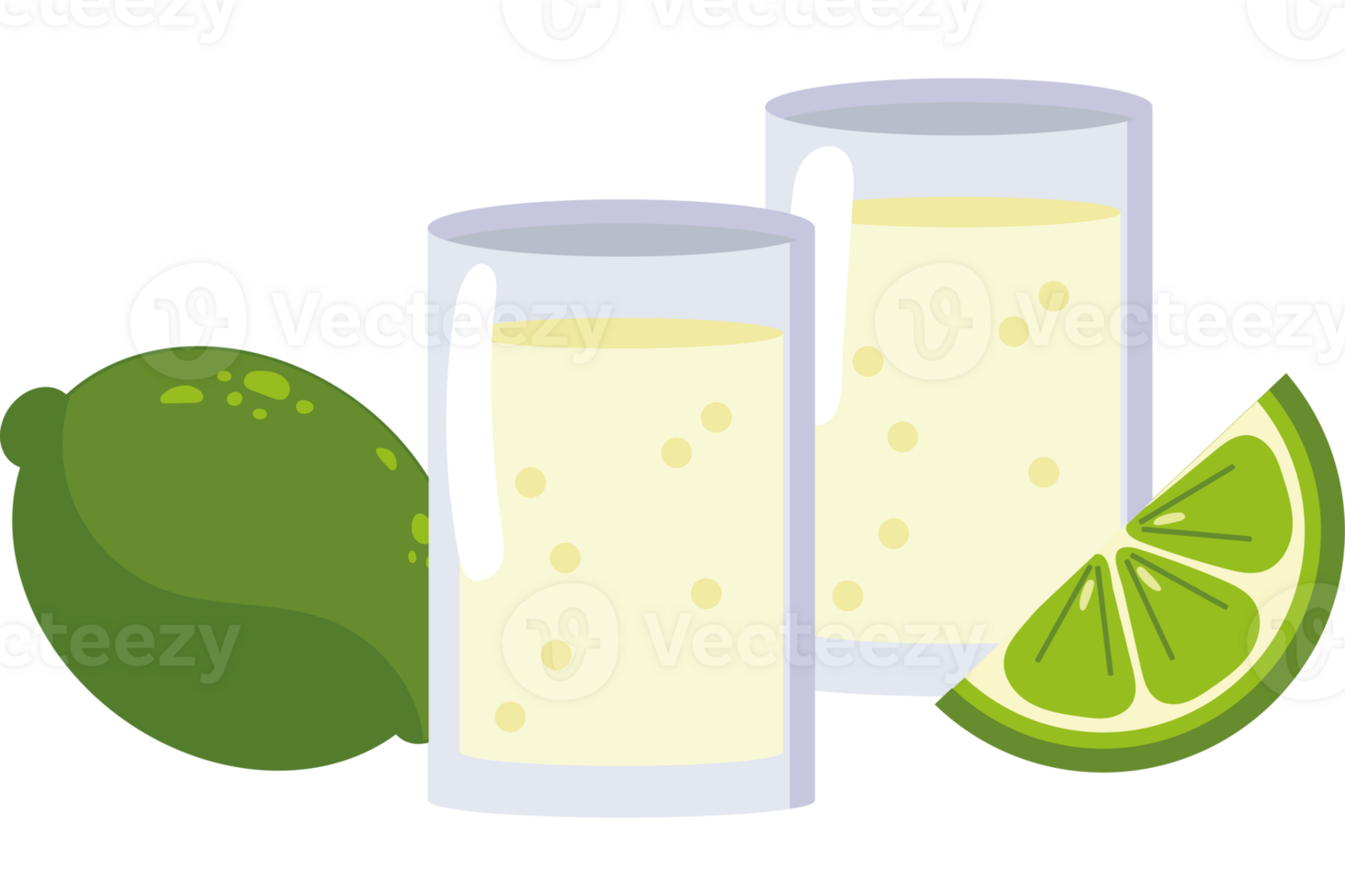 Two glasses of lemonade with lime slices png