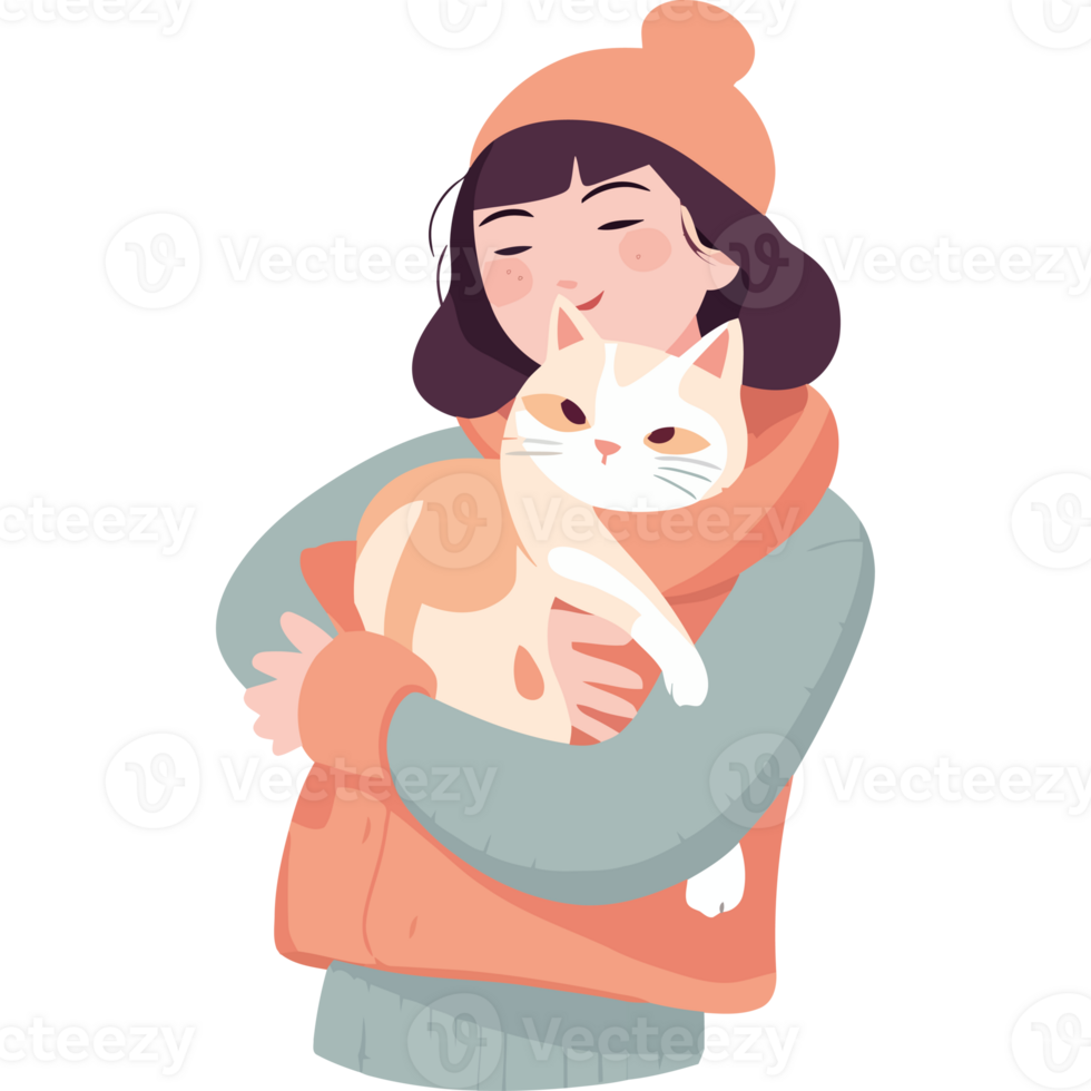 A woman holding a cat in her arms png