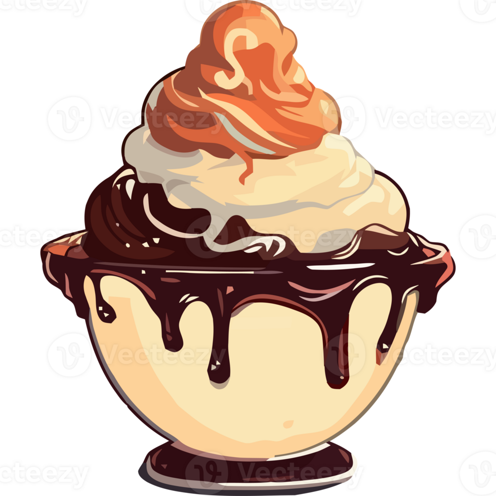 An ice cream sundae with chocolate and caramel sauce png