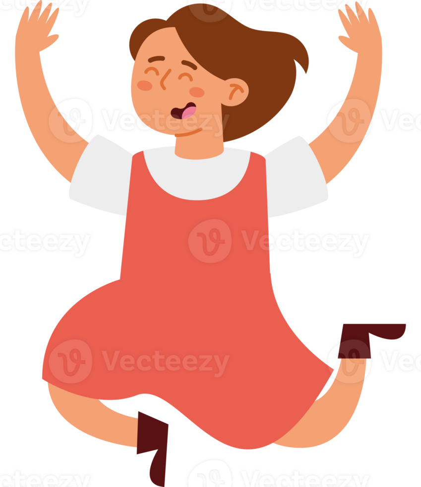 A girl in a red dress is jumping png