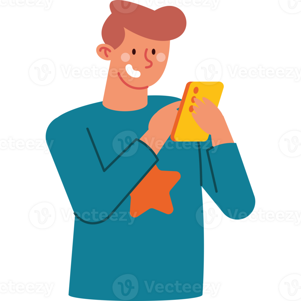 A man holding a phone with a star on it png