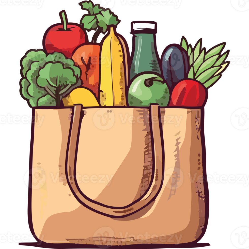 A shopping bag full of fruits and vegetables png