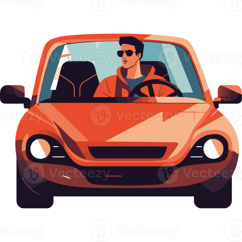 A man driving a car in a cartoon style png