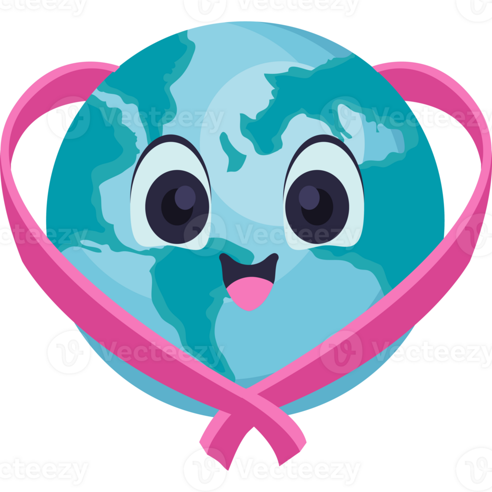 Earth day cartoon with pink ribbon png